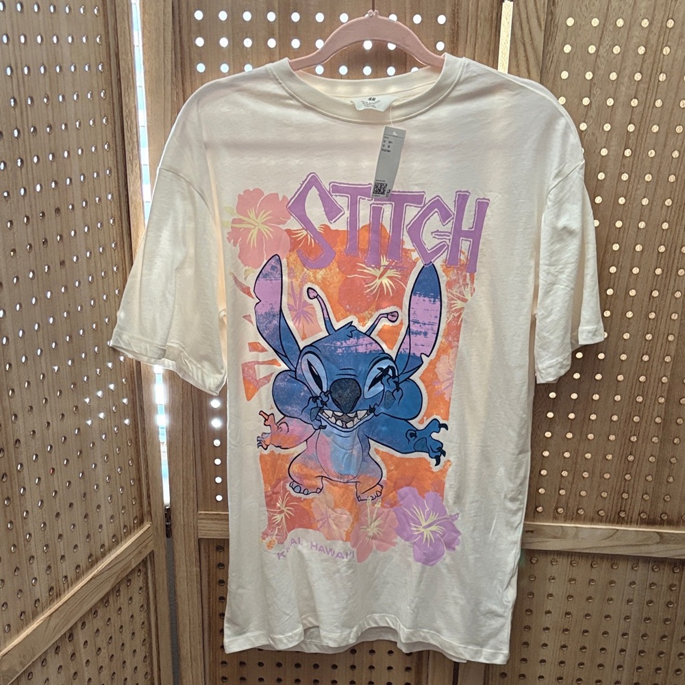 Disney Stitch Kids T-Shirt in‎ Cream with Blue and Purple Graphic